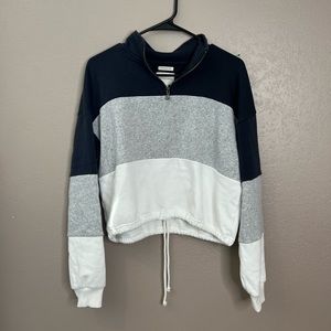American Eagle Outfitters Striped Cropped Quarter Zip Sweatshirt